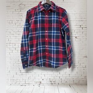 American Eagle 🦅 Men's Red and Blue Plaid Shirt